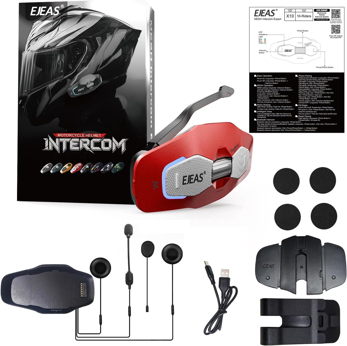 EJEAS X10 - Auriculares de intercomunicación para casco de malla Bl...
