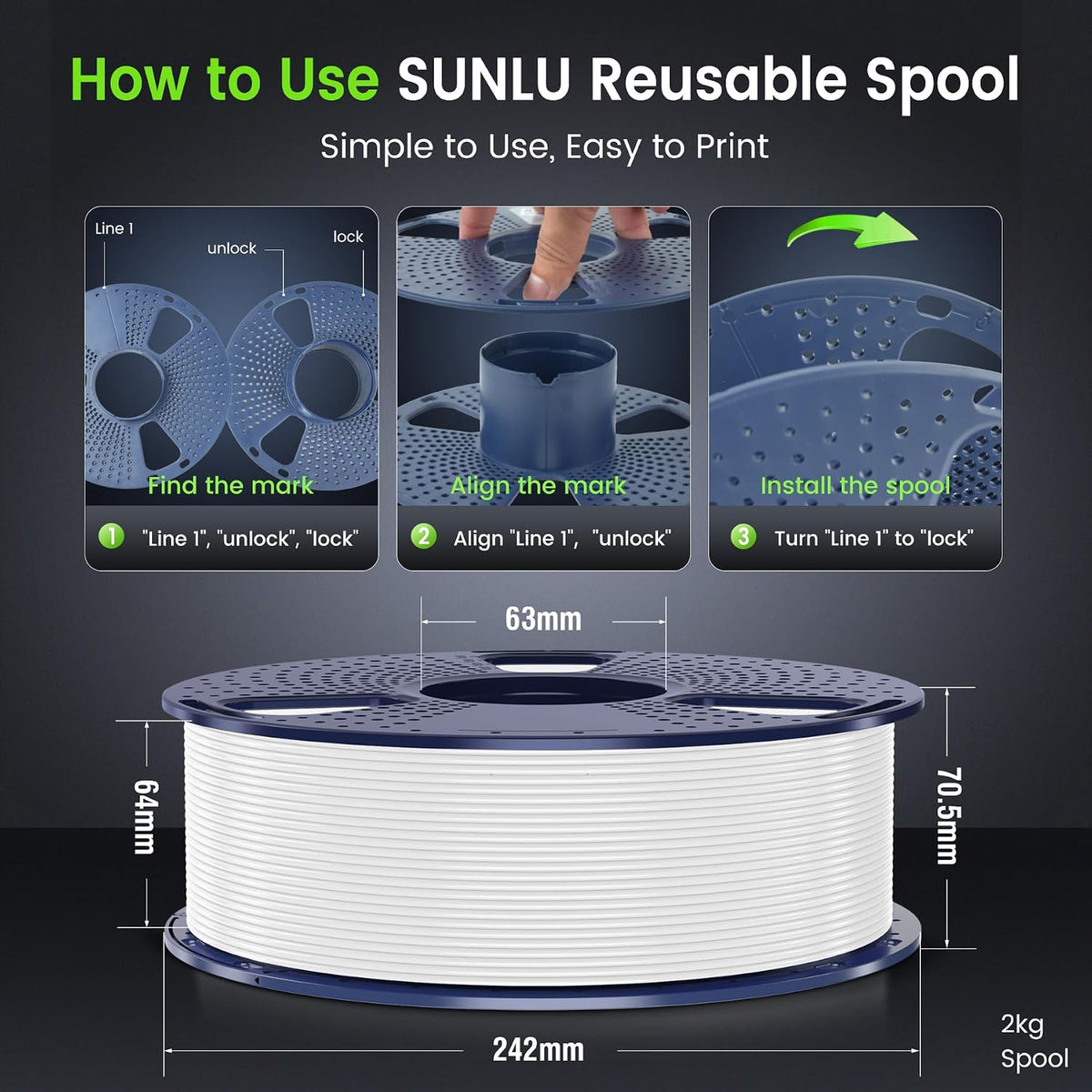 SUNLU PLA filamento para impresora 3D, 1,75 PLA, precisión dimensio...