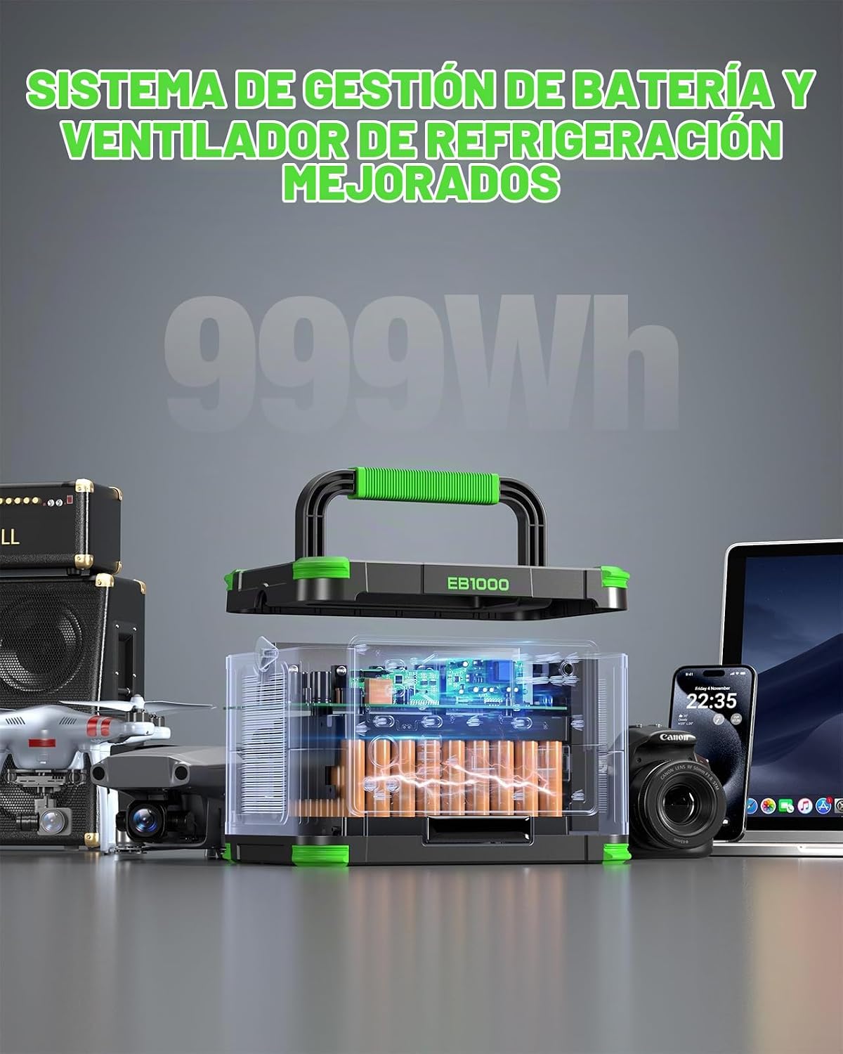 GRECELL 999Wh generador solar 1000W estación de energía portátil pa...