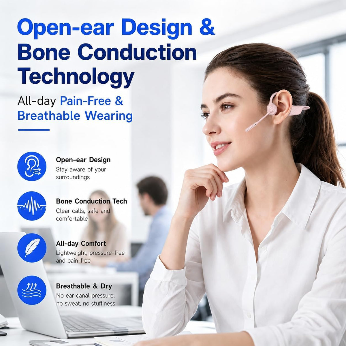 Auriculares abiertos para camionero de conducción ósea con micrófon...