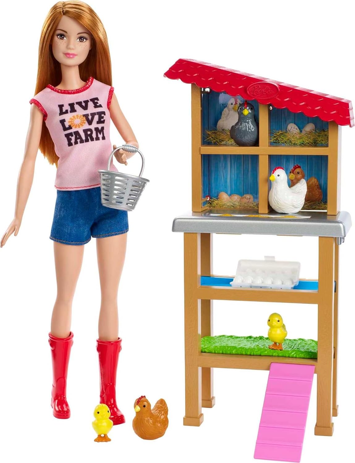 Barbie Muñeca de granjero de pollo, pelirroja y juego con henhouse...