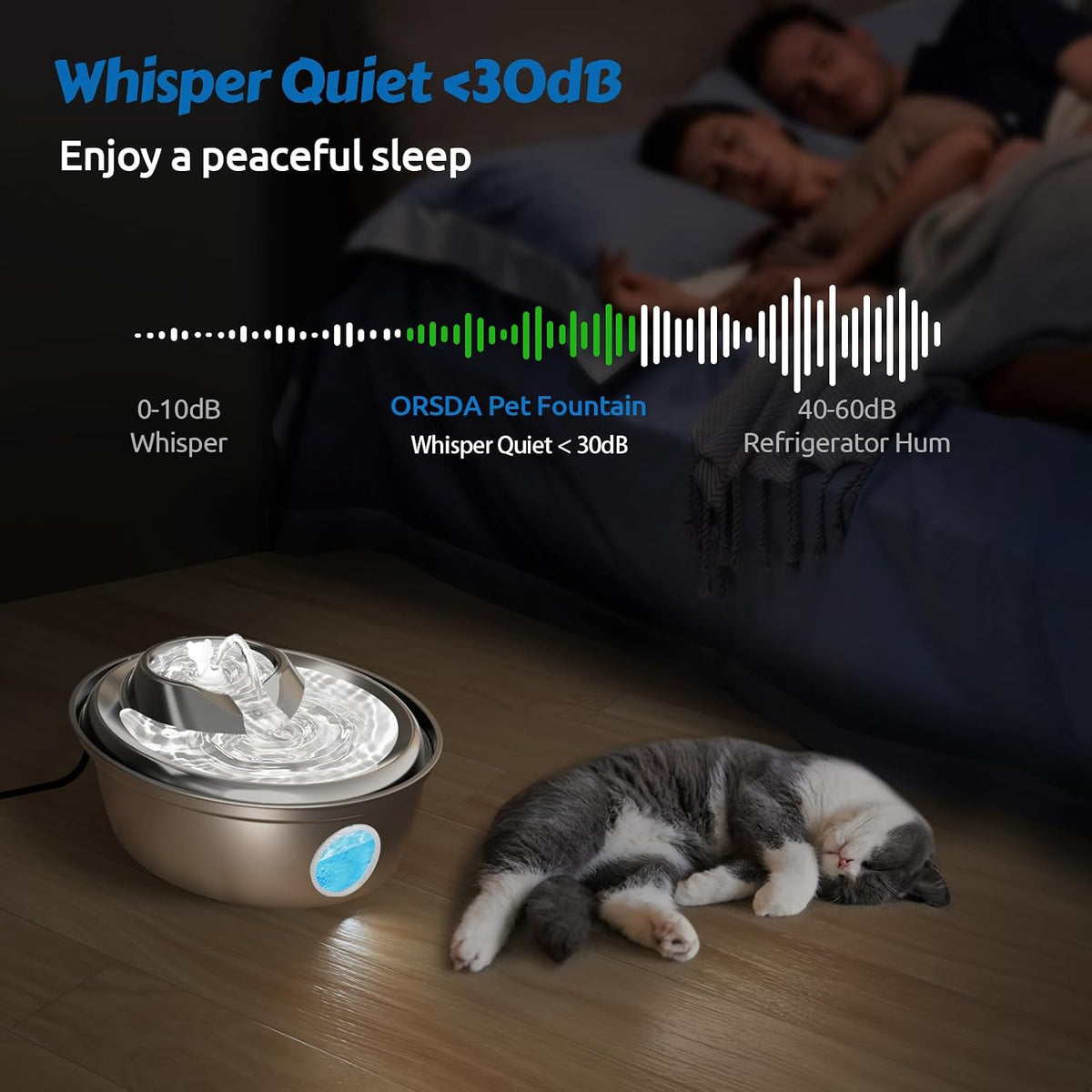 ORSDA Fuente de agua de acero inoxidable para gatos, fuente automát...