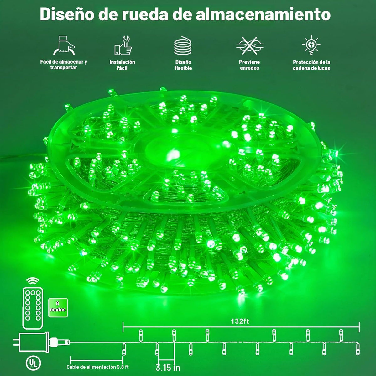 JMEXSUSS 400 luces LED verdes de Halloween de 132 pies para interio...