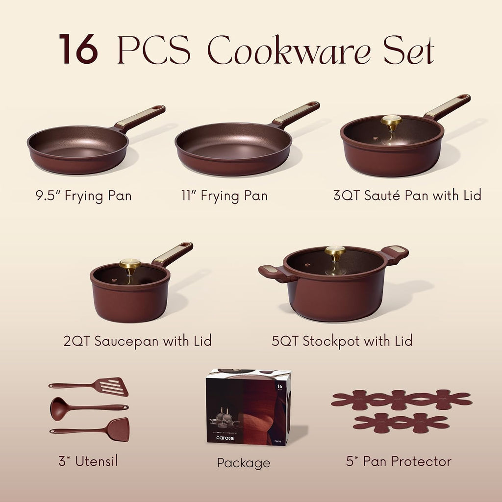 CAROTE Juegos de utensilios de cocina, ollas y sartenes antiadheren...