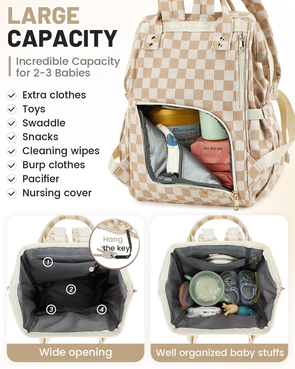 Mochila de pana, bolsa de pañales multifunción de gran capacidad pa...