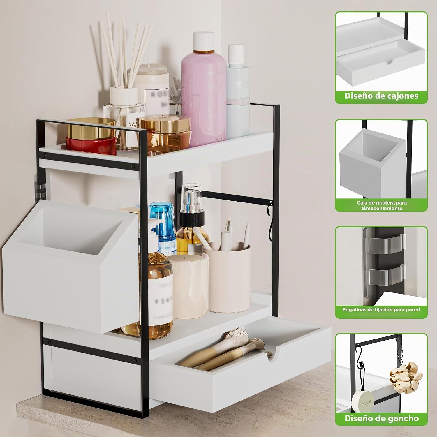 Aollewoiti Organizador de encimera de baño de 2 niveles con cajón y...