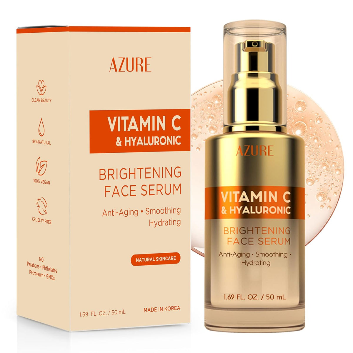 Azure - Suero de vitamina C para rostro con ácido hialurónico, fórm...