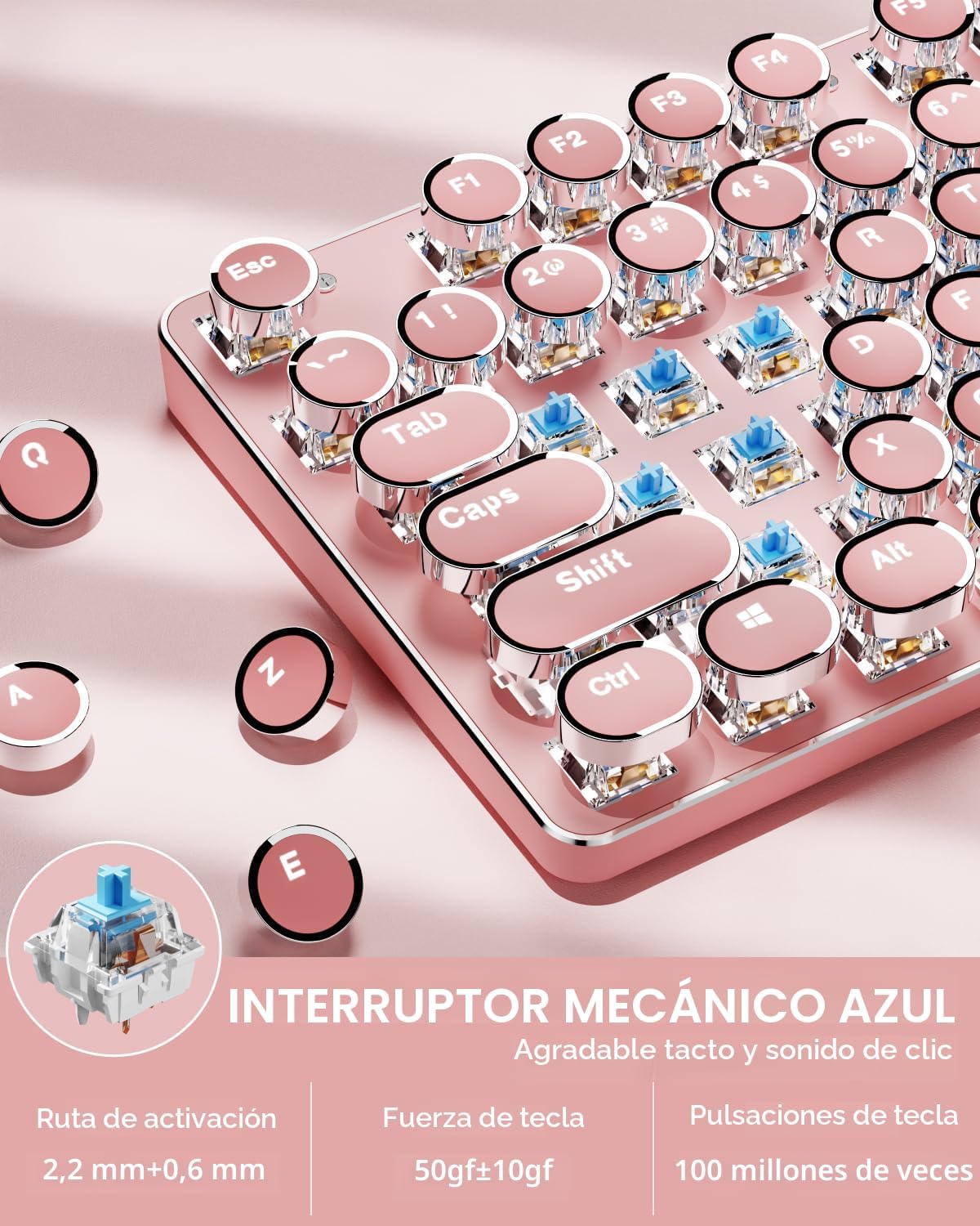 Teclado mecánico inalámbrico estilo máquina de escribir con retroil...
