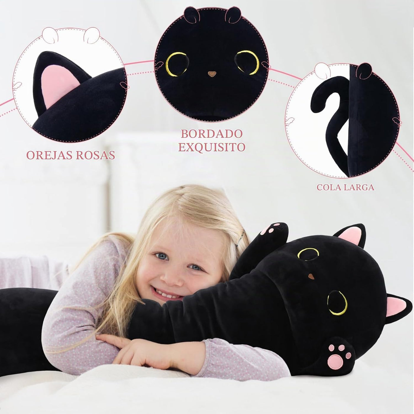 MaoGoLan Almohada larga para el cuerpo de gato para niños, peluche...