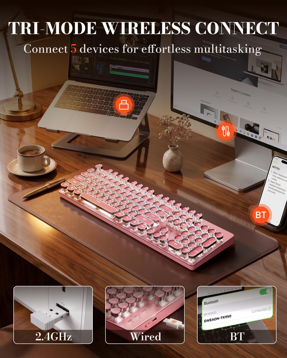 Teclado mecánico inalámbrico estilo máquina de escribir con | Bluet...
