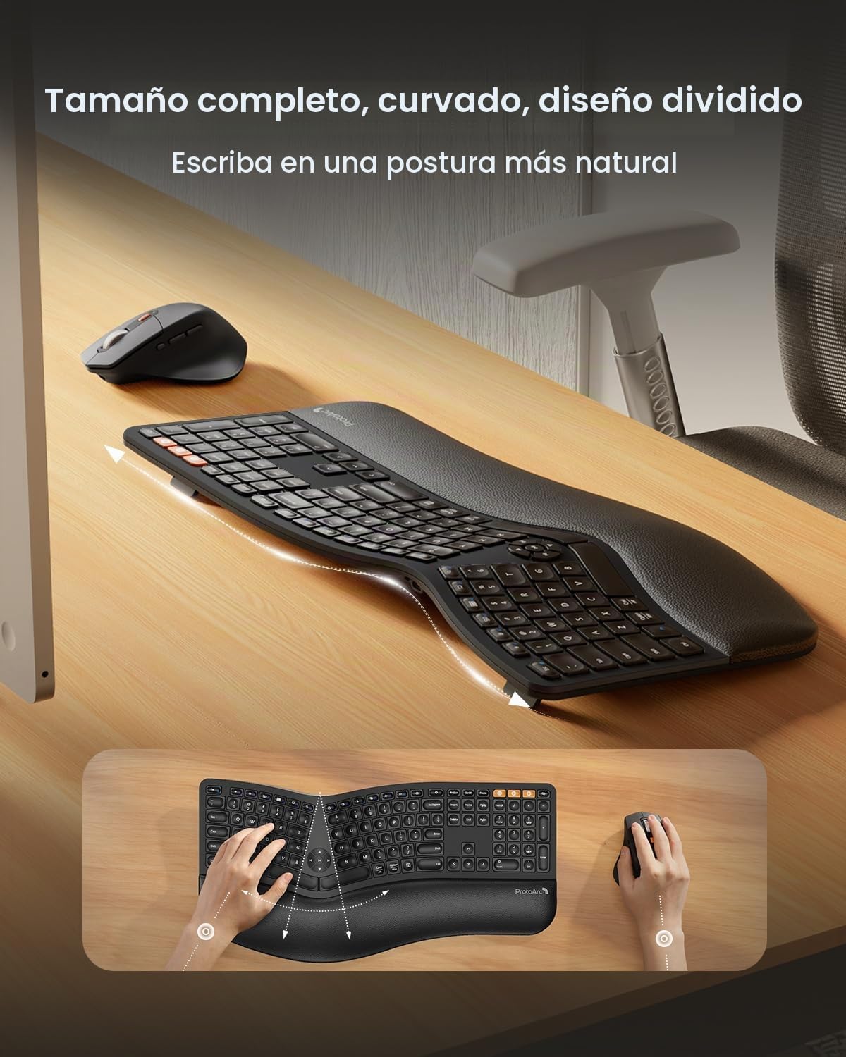 ProtoArc Teclado y Ratón Inalámbrico Ergonómico, EKM01 Plus Combo d...