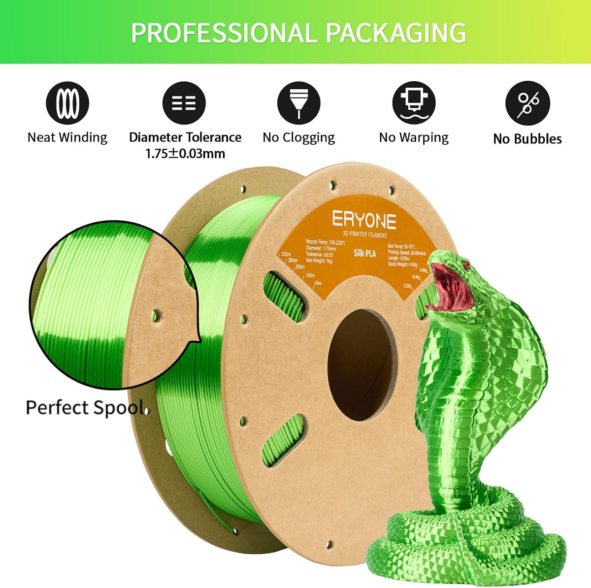 ERYONE Filamento PLA de seda para impresora 3D de 0.07 in +\/- 0.00...