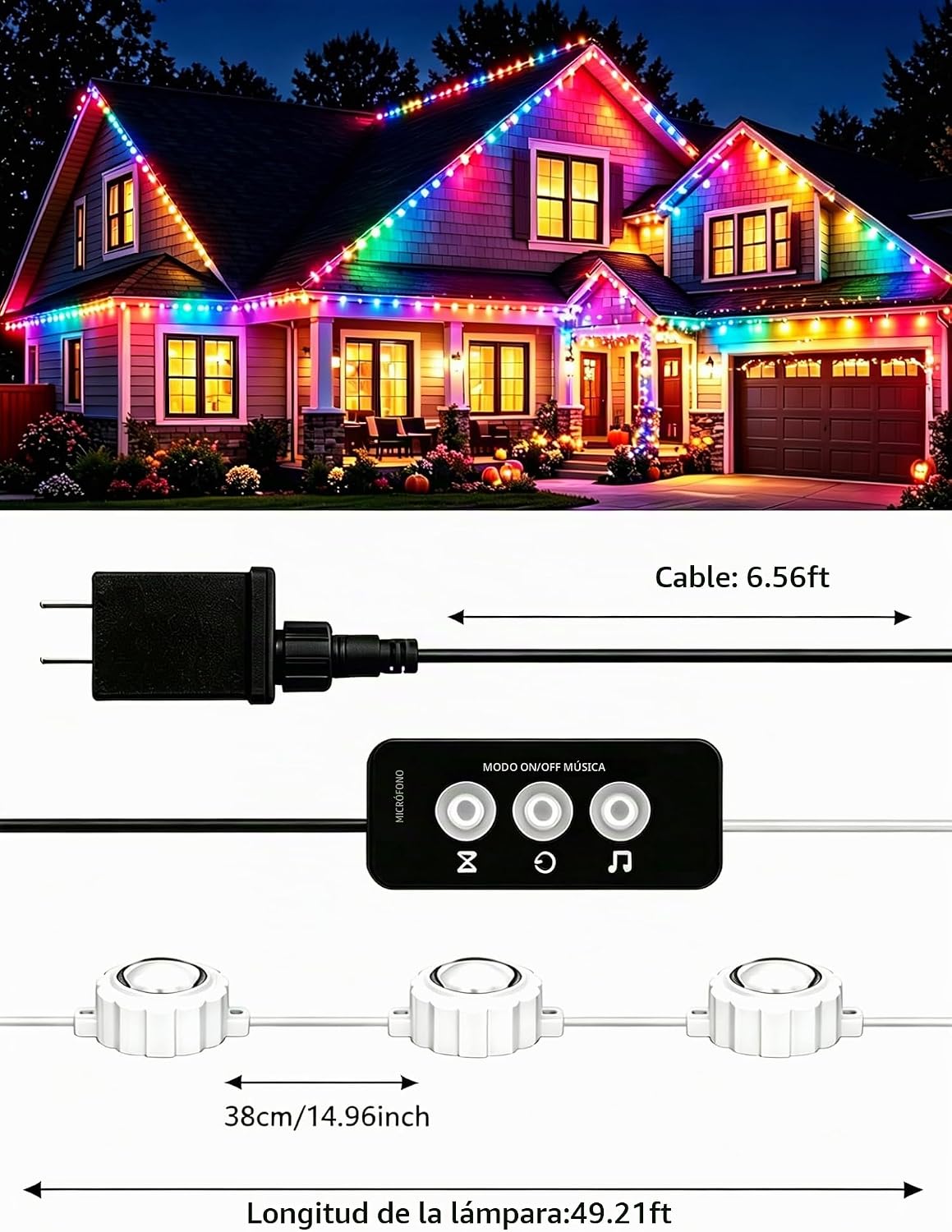 AurNyvaMay RGB luces exteriores permanentes para casa (24 V, 54 pie...