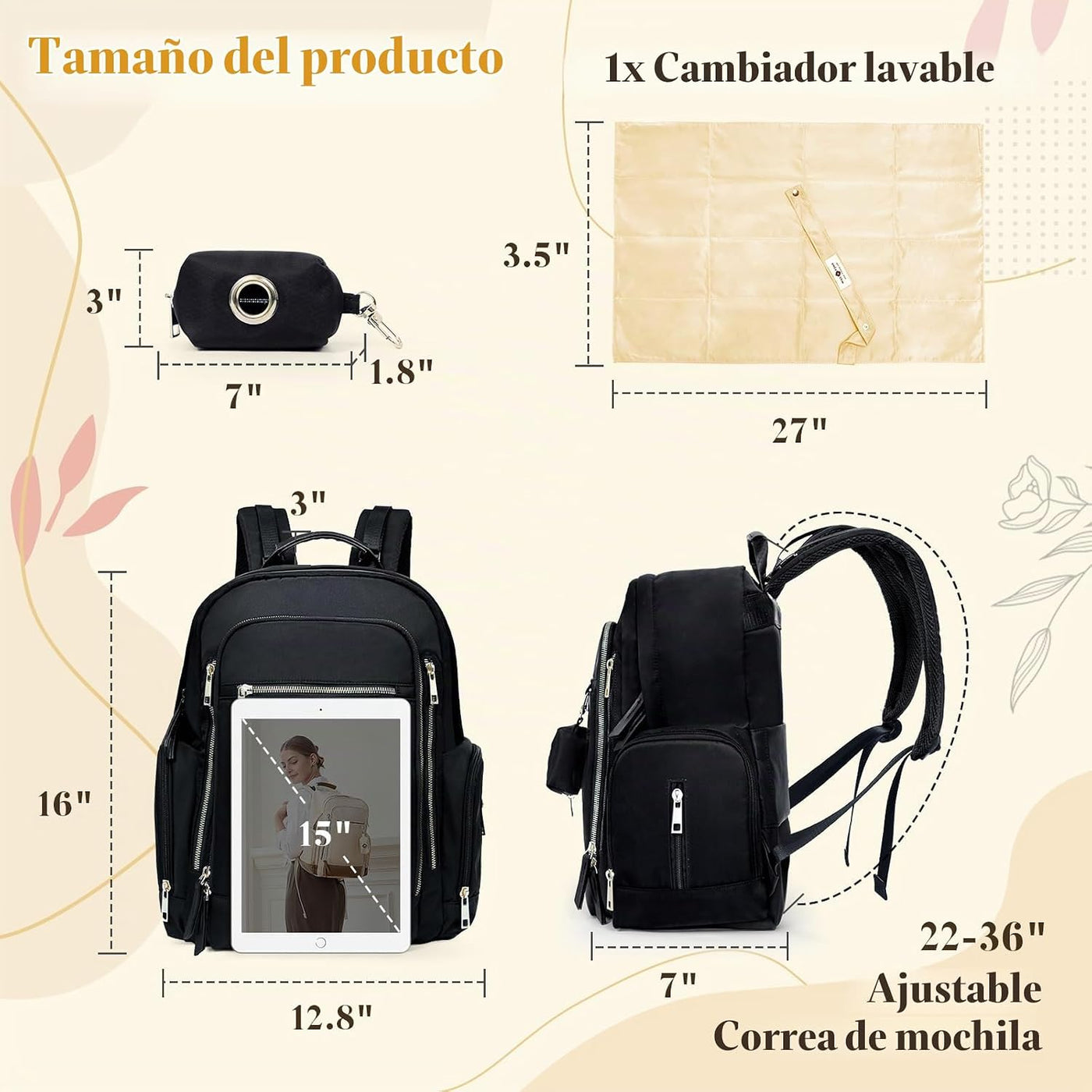 miss fong Mochila para pañales - Bolsa de pañales para mamá y papá...