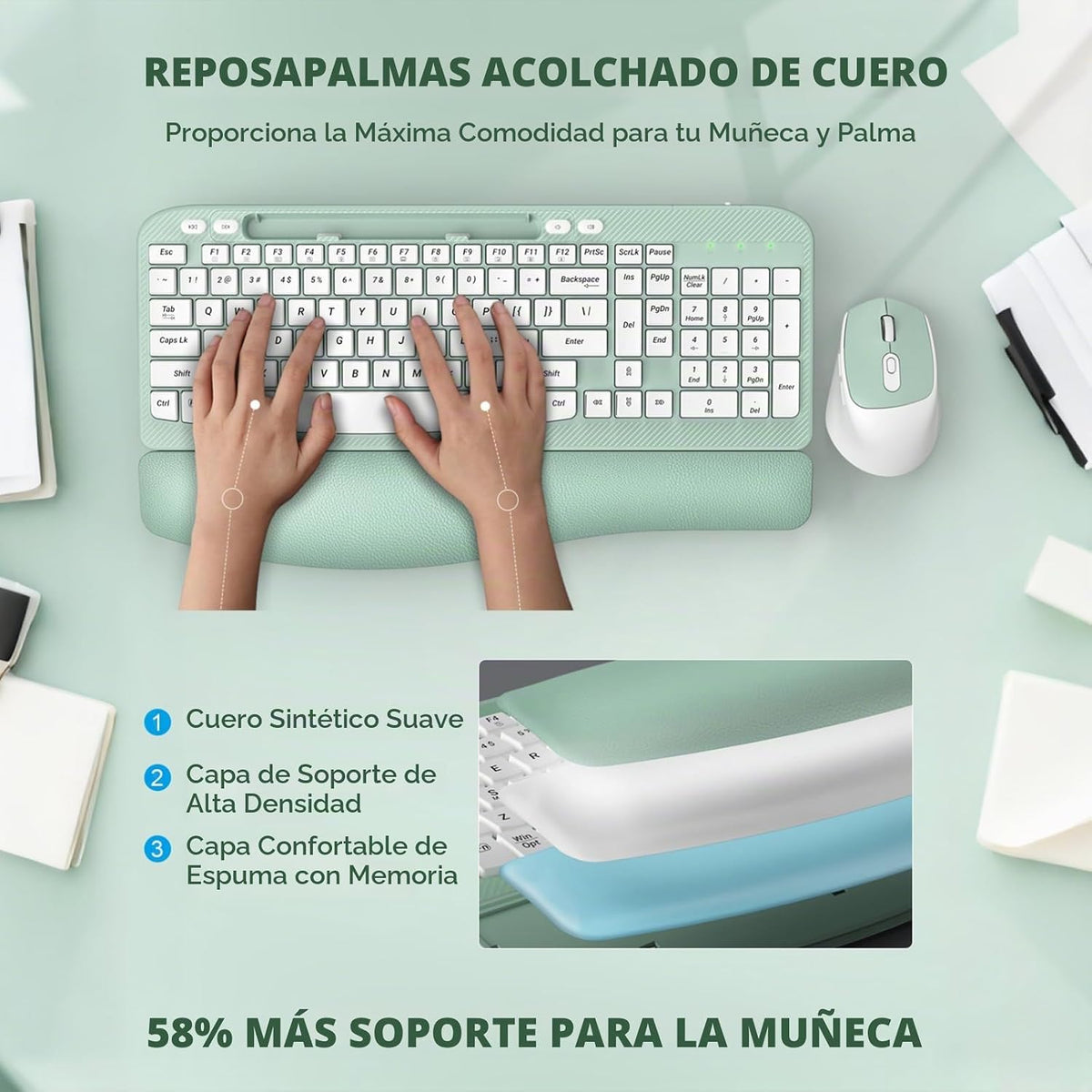 Juego de teclado y mouse inalámbricos, teclado ergonómico de tamaño...