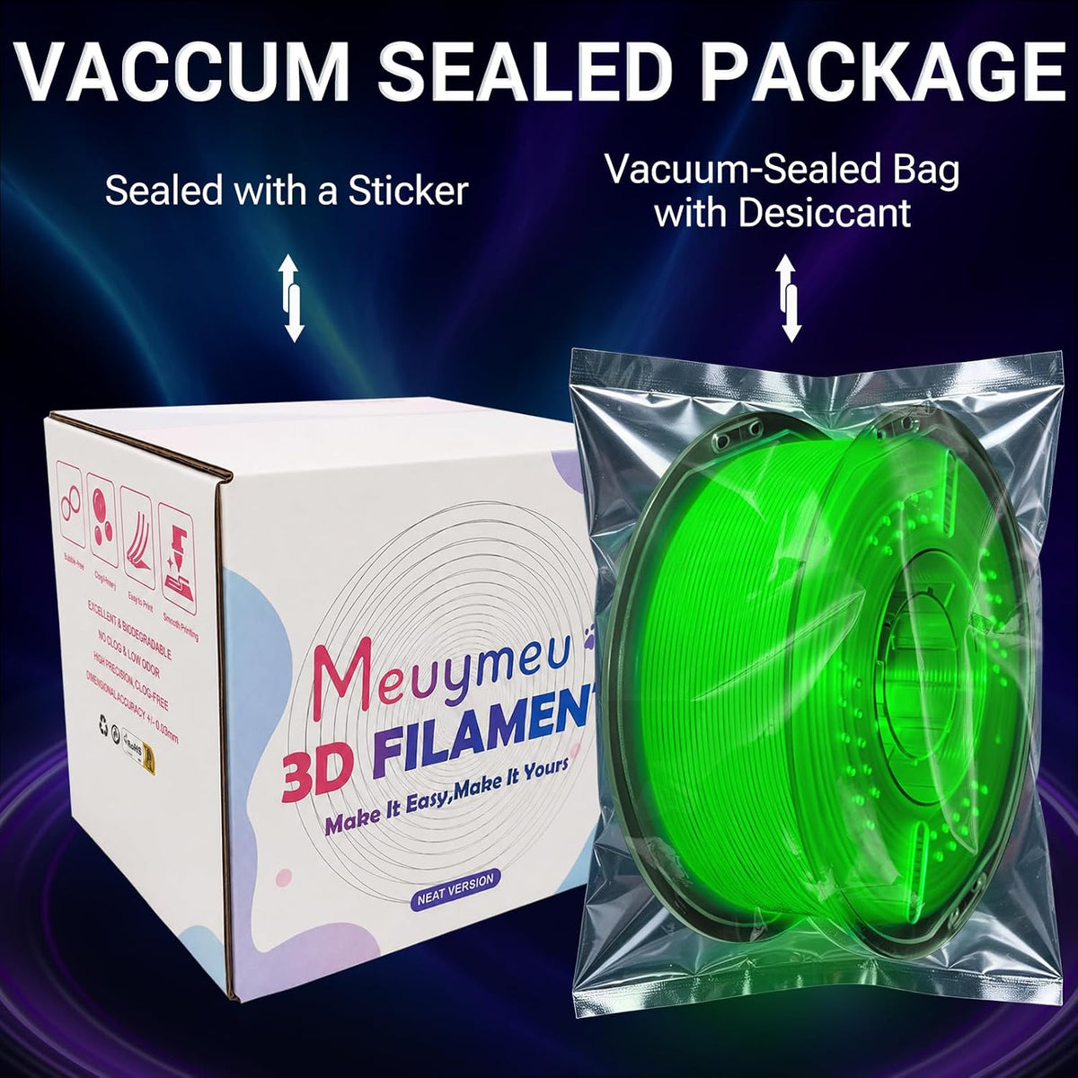 Meuymeu Filamento PLA verde claro de 2.2 lbs que brilla en la oscur...