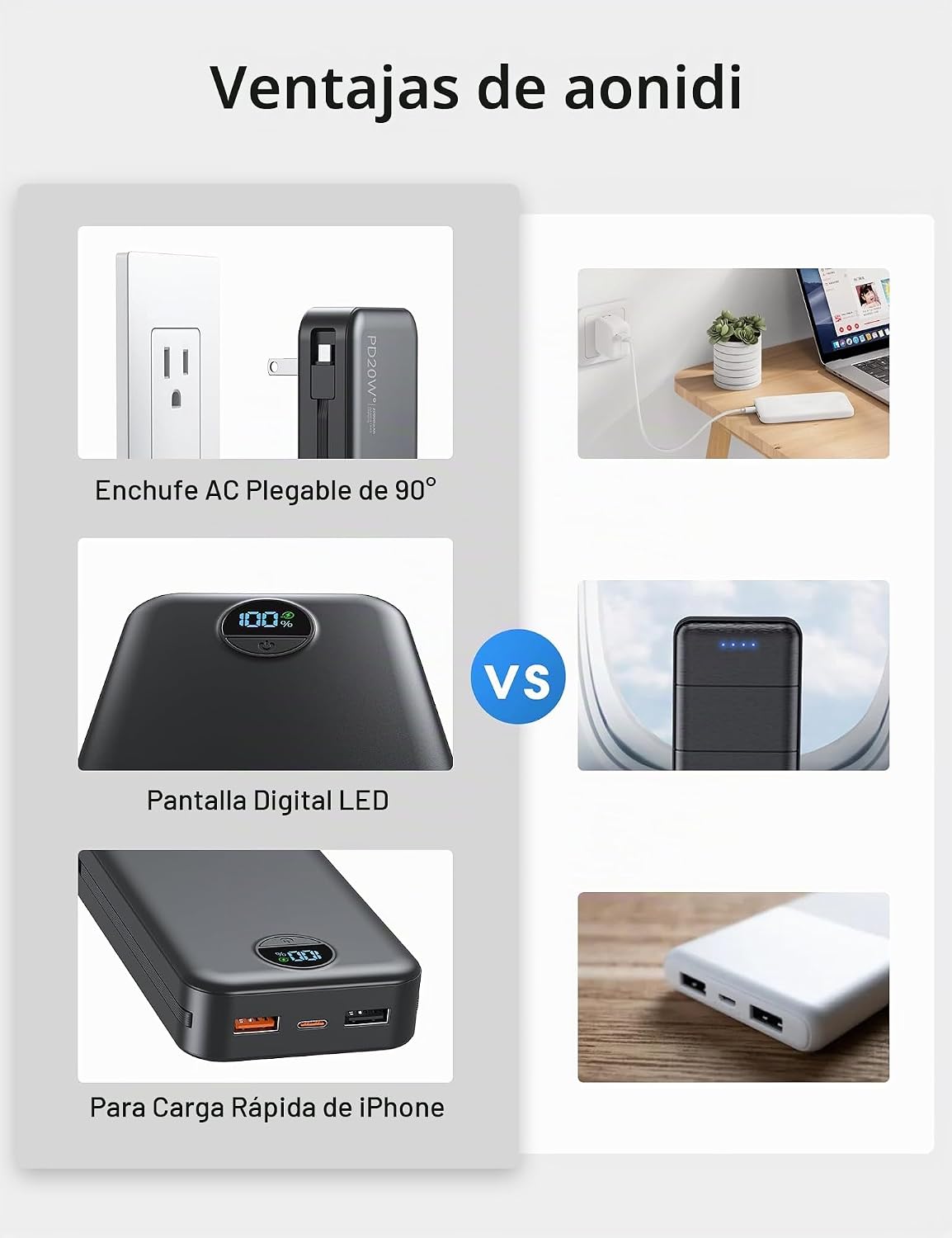 Cargador portátil Power Bank 20000mAh con cables integrados y enchu...