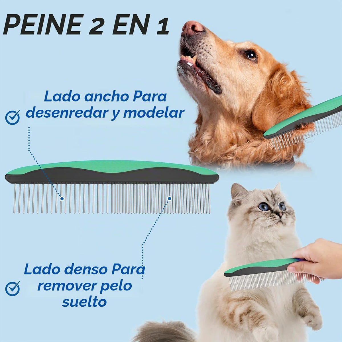 Docrok Cepillo de Aseo para Mascotas y Peine de Metal Combo, Cepill...