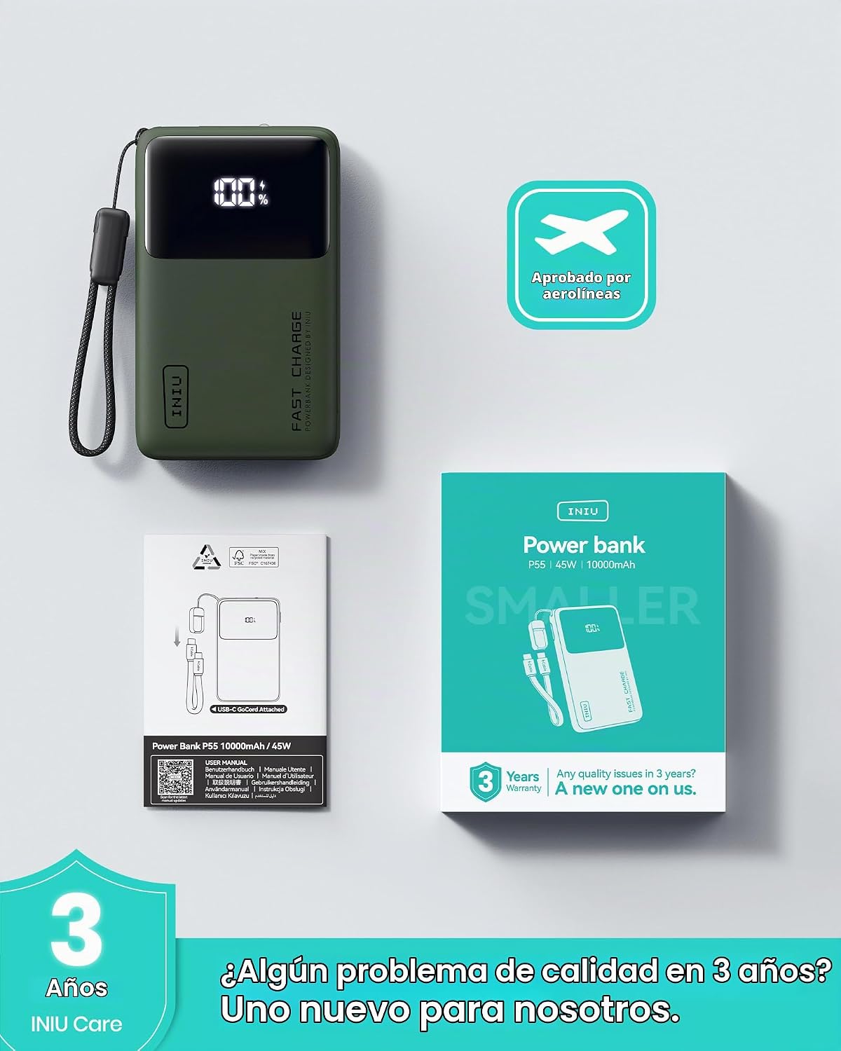 INIU Banco de energía, compacto 10000mAh 45W PD cargador portátil d...