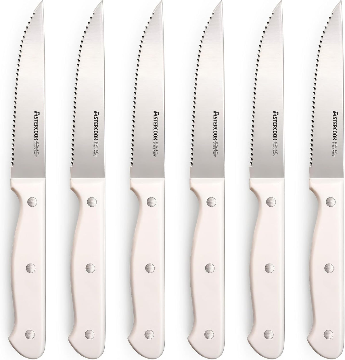 Juego de 6 cuchillos para carne Astercook con mangos de espiga comp...