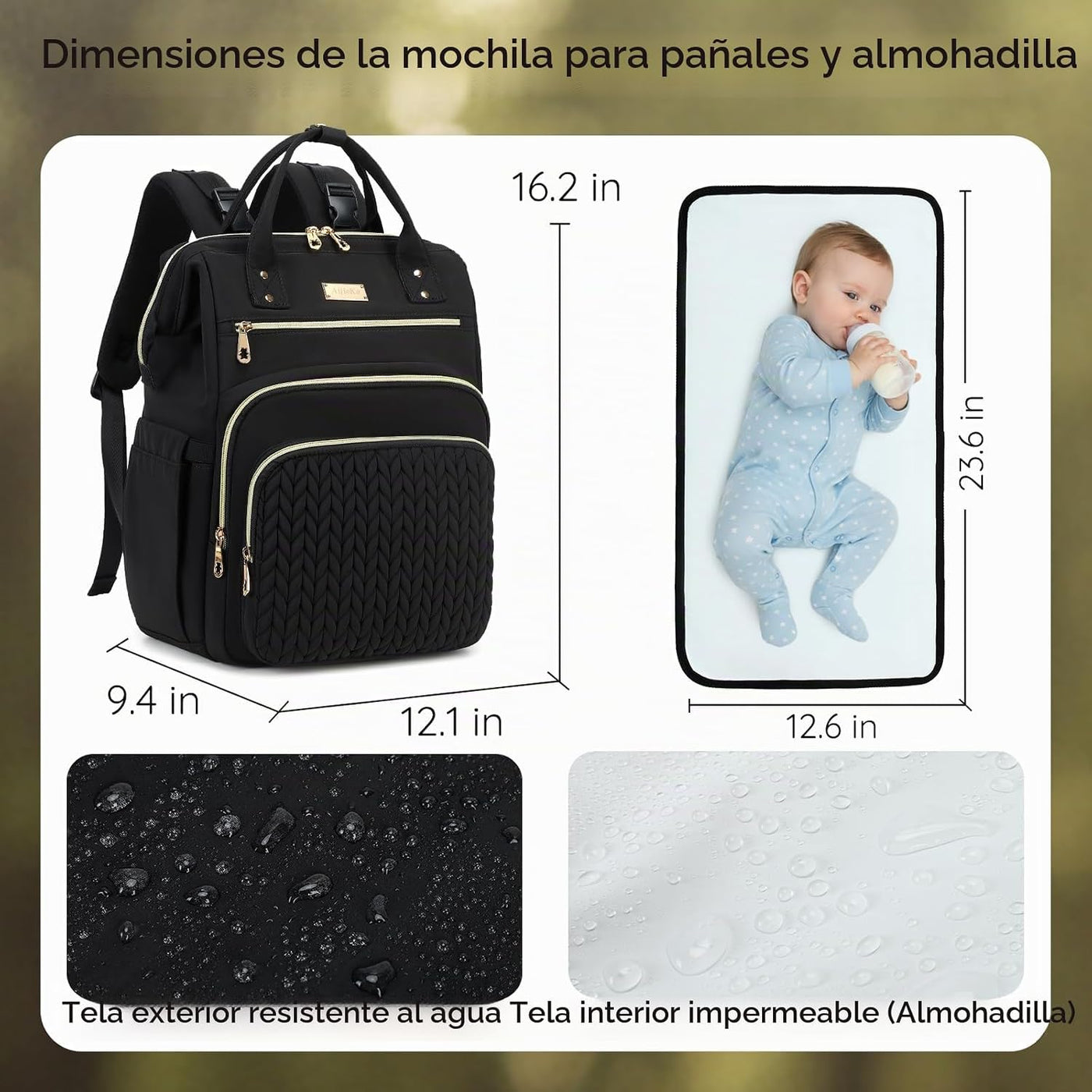 AIJIEKE Bolsa de pañales, mochila grande para pañales de bebé de gr...