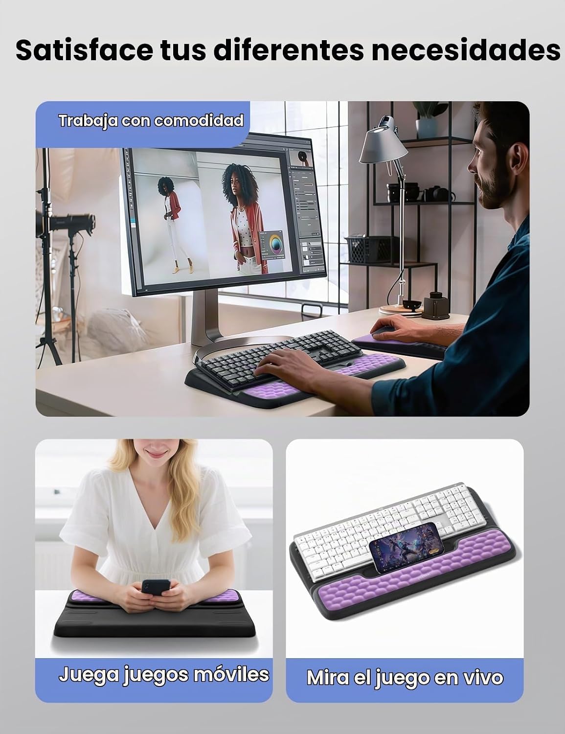 Vaydeer Juego de soporte para teclado y mouse con reposamuñecas, al...
