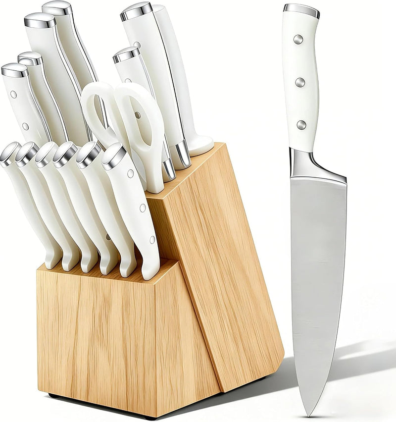 Juego de cuchillos, 15 piezas de cocina de acero inoxidable de alto...