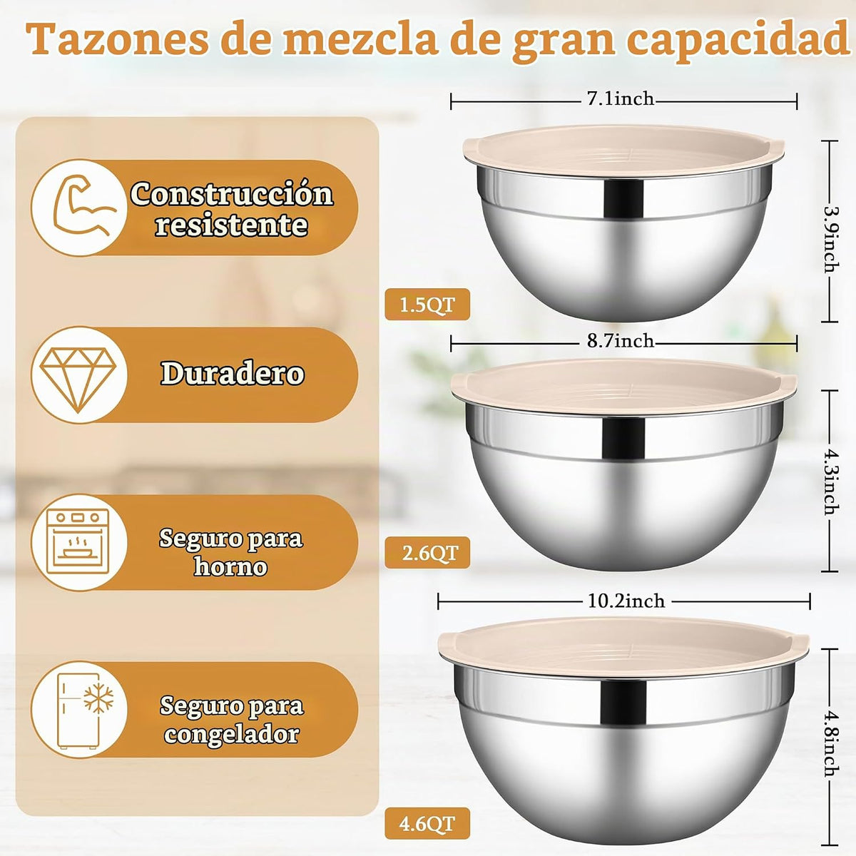 Juego de cuencos para mezclar con tapas herméticas LIANYU, 3 paquet...