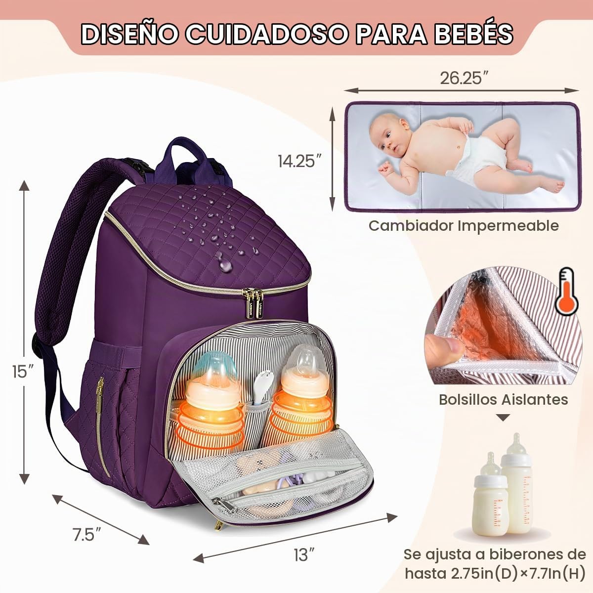 LOVEVOOK Mochila para Pañales de Gran Capacidad con Cambiador Portá...