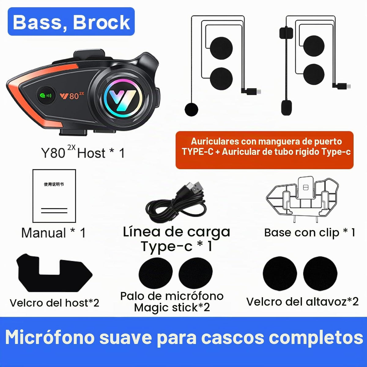 Khptop Casco de motocicleta Auriculares Bluetooth 1,640.4 ft 2 Jine...