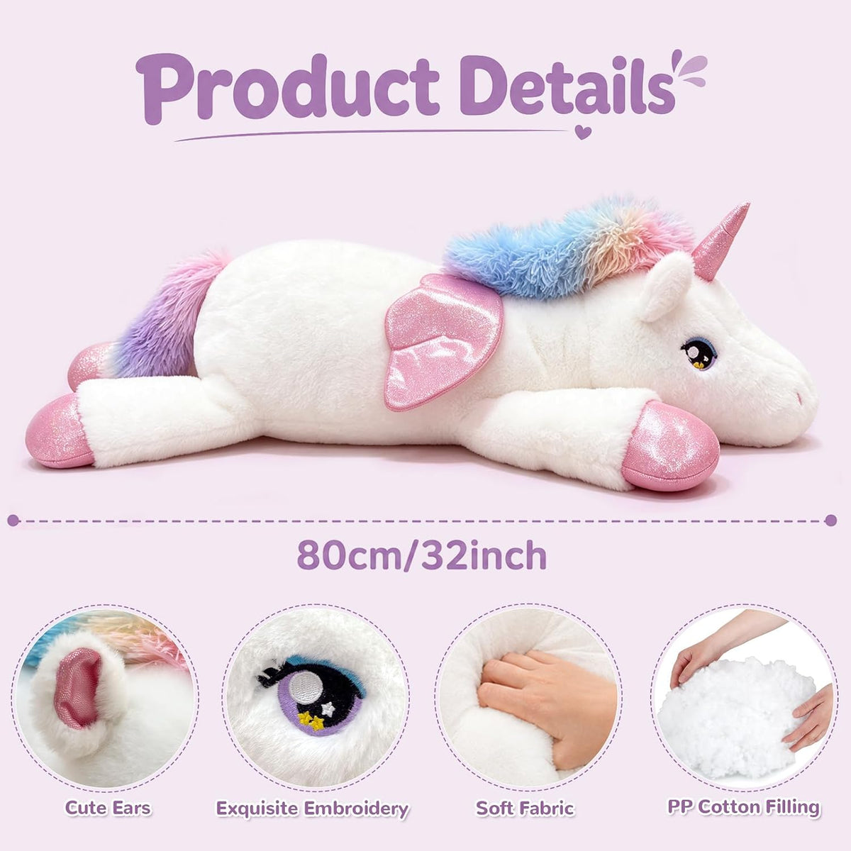 Tianmihou Peluche de unicornio gigante de 32 pulgadas, juguete de p...