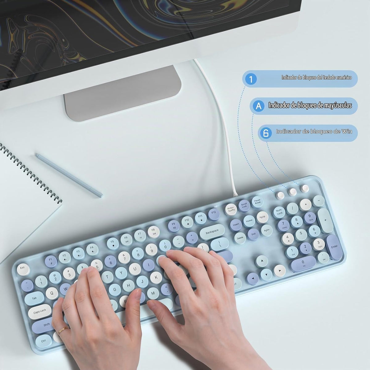 Dilter - Teclado con cable, teclado de tamaño completo tipo máquina...