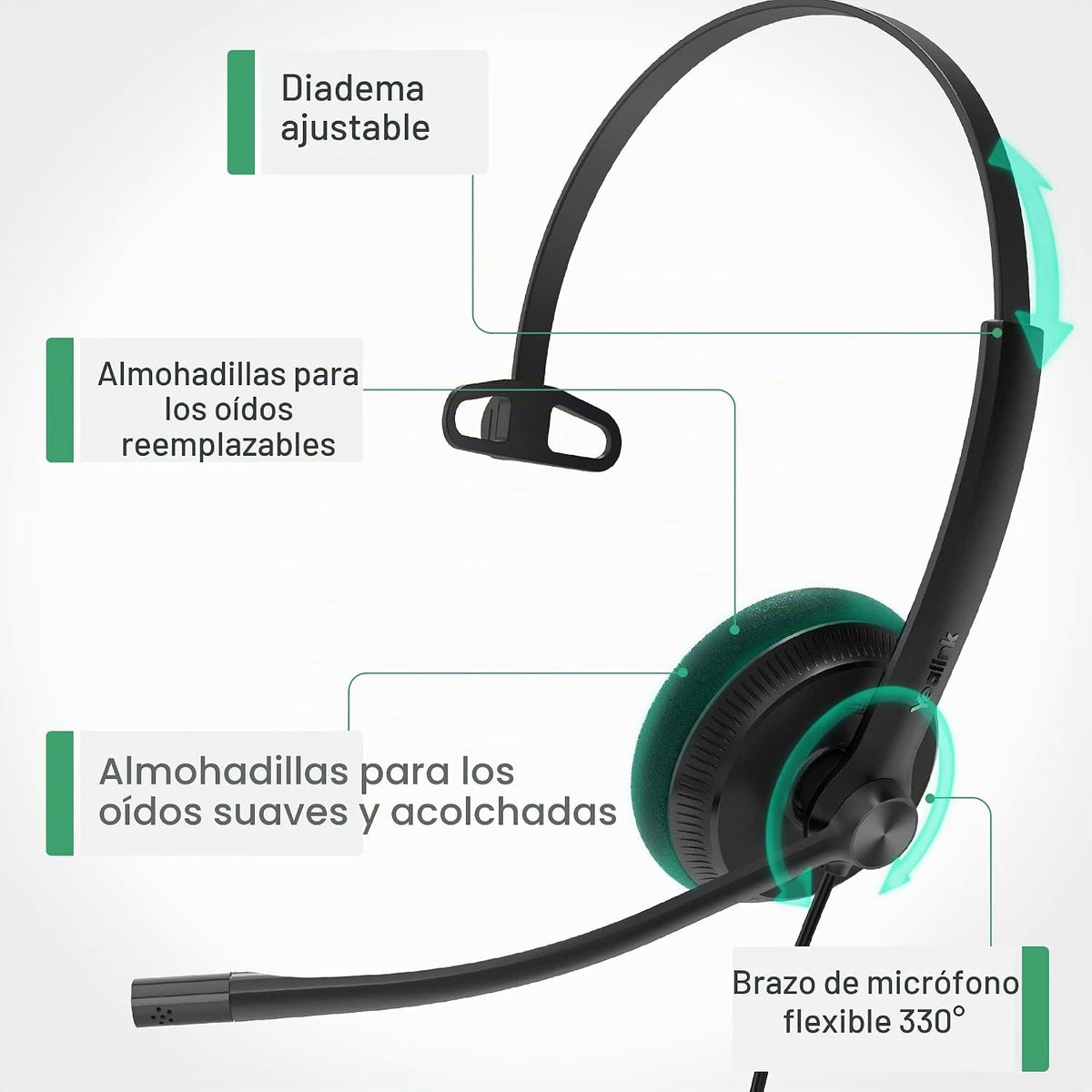 Auriculares con cable Yealink UH34 Lite, USB-A, micrófono con cance...