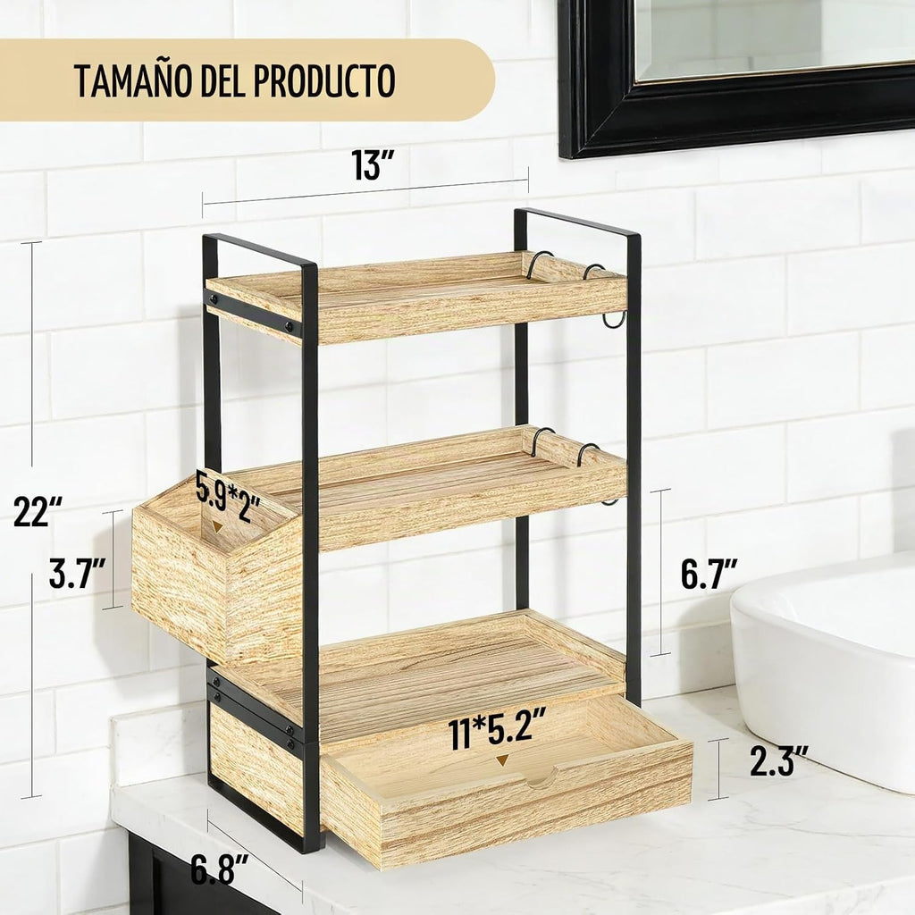 Organizador de encimera de baño de 3 niveles con cesta de cajón y g...