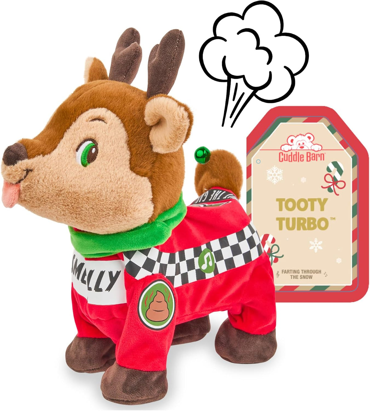 Cuddle Barn Tooty Turbo - Juguete de peluche navideño de renos pedo...