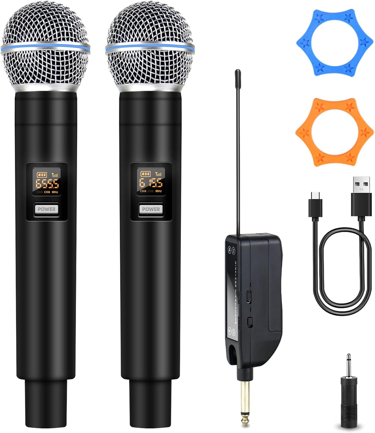 HAMAPA Micrófono inalámbrico de karaoke, micrófono inalámbrico dual...