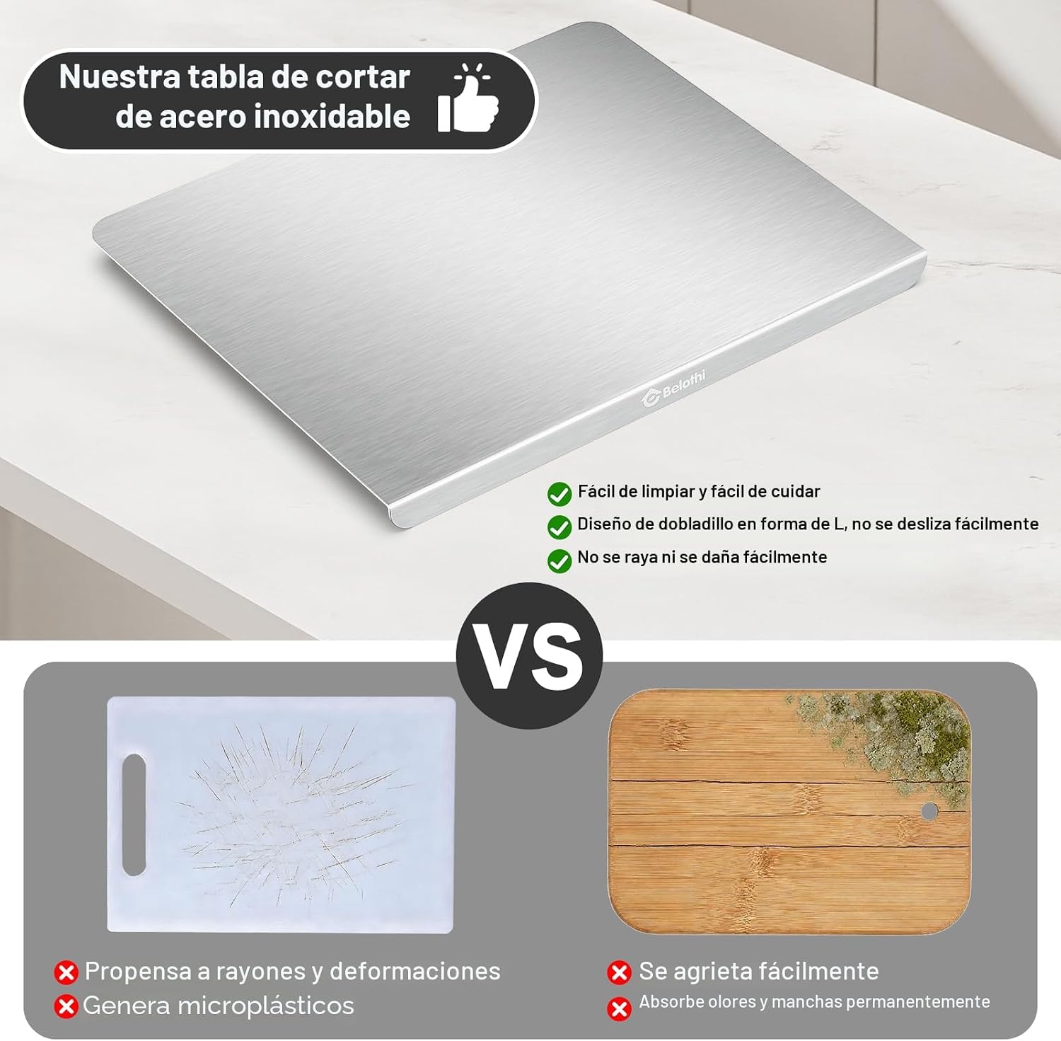 Tabla de cortar de acero inoxidable con labio, tablas de cortar no...