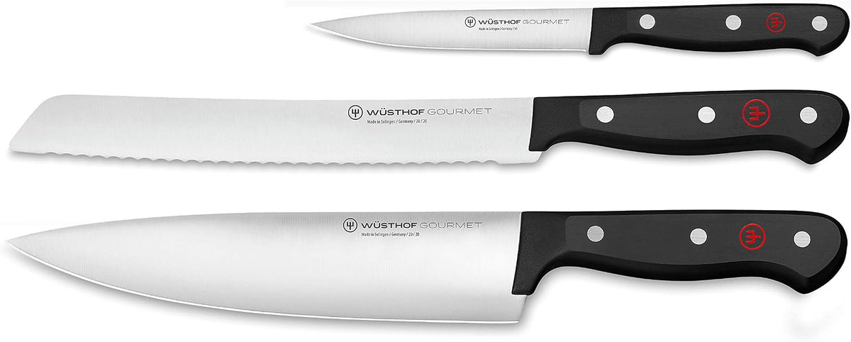 WÜSTHOF Gourmet - Juego de cuchillos de chef de 3 piezas, color negro