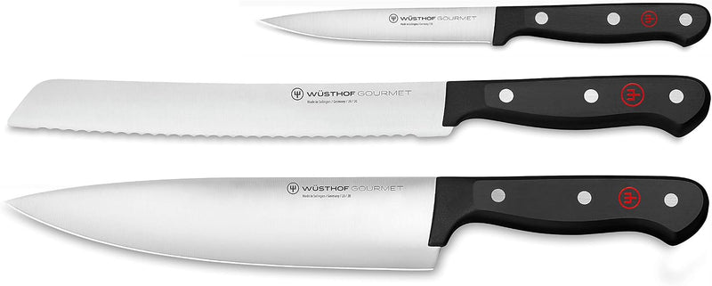 WÜSTHOF Gourmet - Juego de cuchillos de chef de 3 piezas, color negro