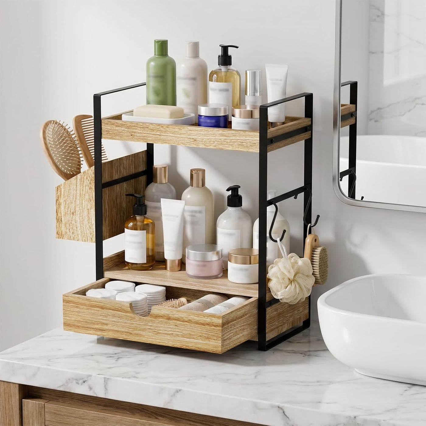 Kottwca Organizador de encimera de baño con cajón, organizador de e...