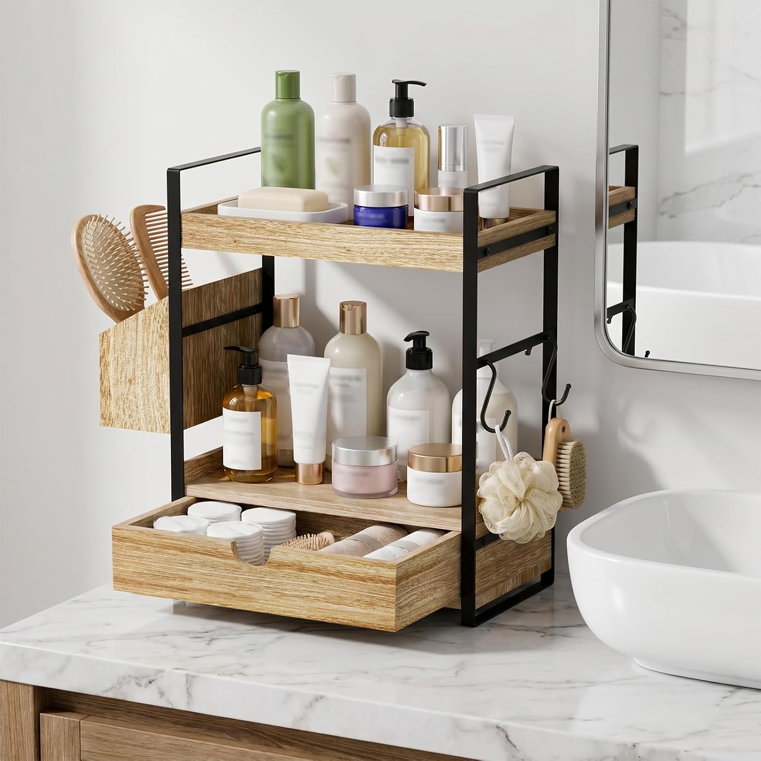 Kottwca Organizador de encimera de baño con cajón, organizador de e...