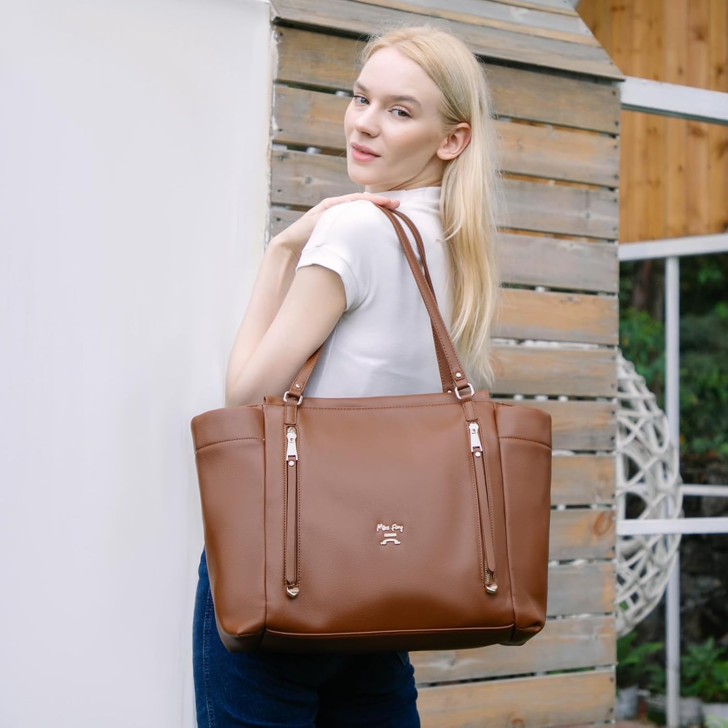 miss fong Bolso de pañales tipo mochila de cuero, bolso grande para...