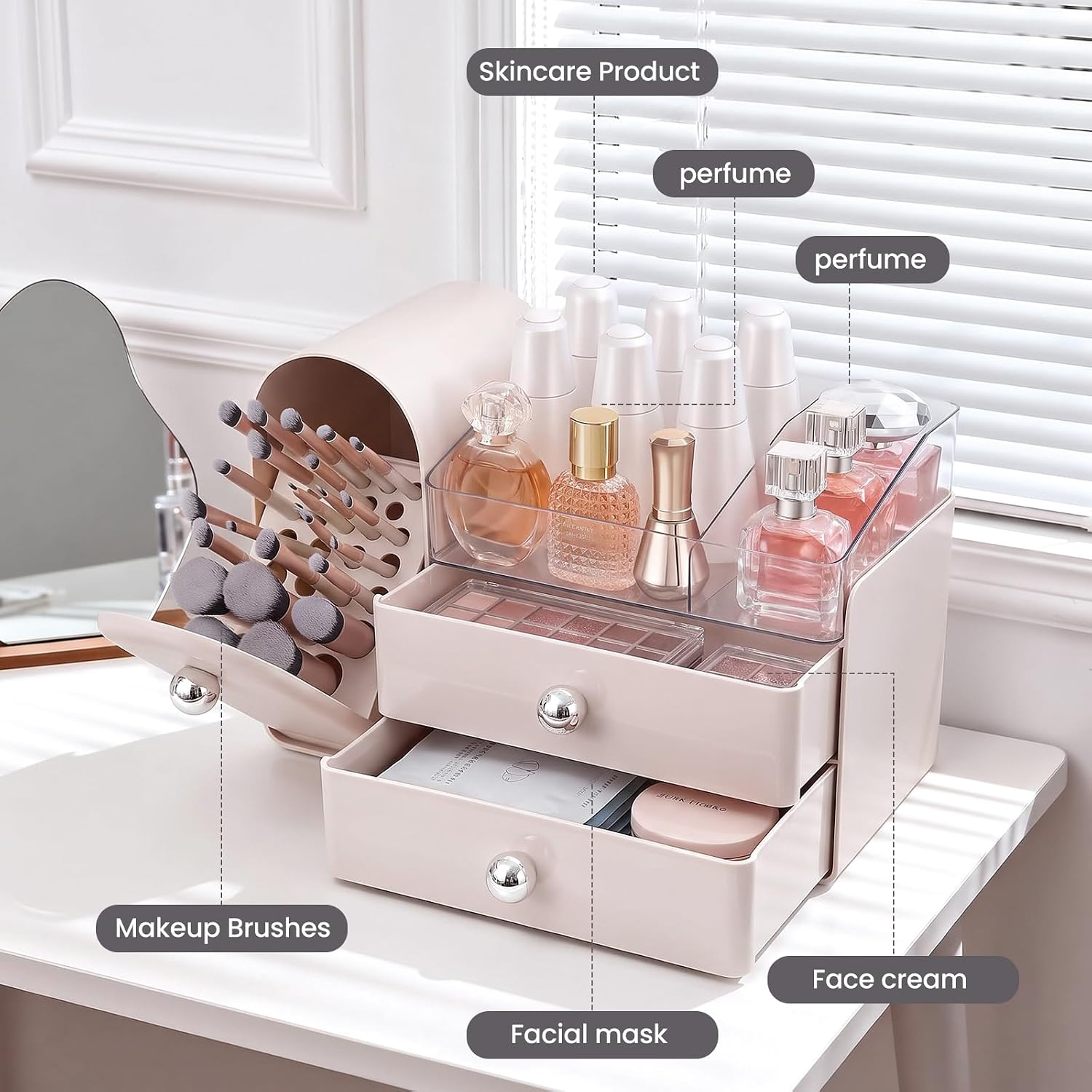 TRQWRO Organizador de maquillaje con soporte para brochas de maquil...