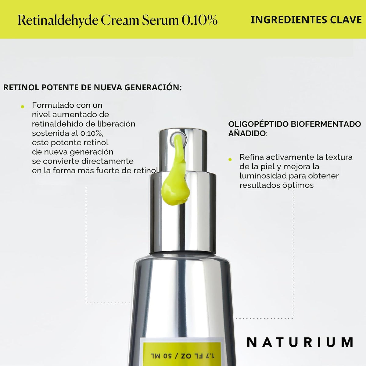 Naturium Suero en crema de retinaldehído 0.10%, cara, cuello y pech...