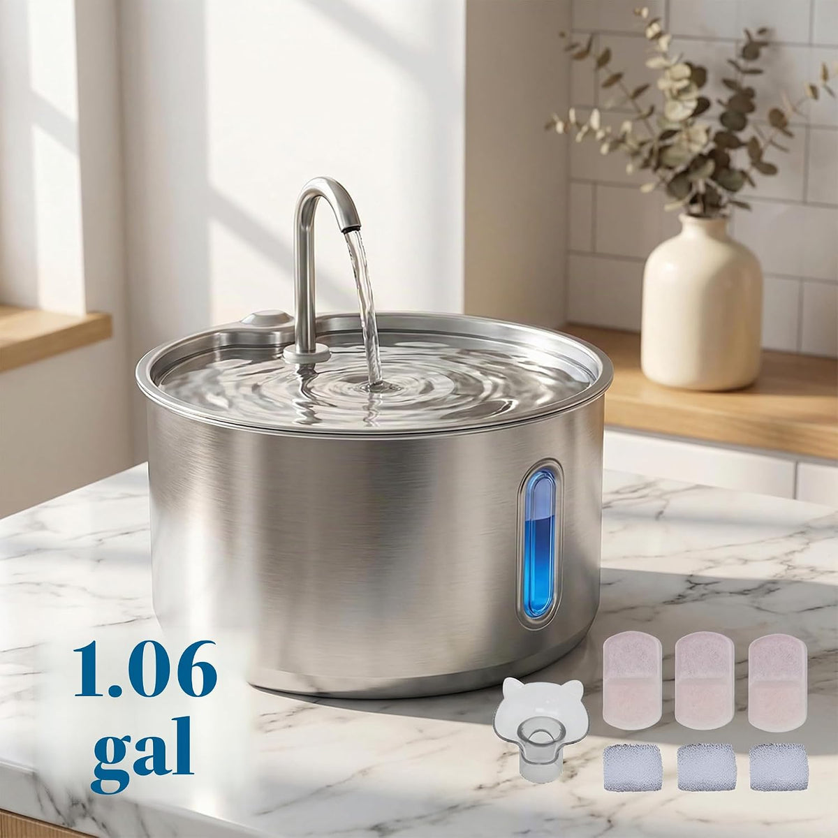 Fuente de agua de acero inoxidable para gatos, dispensador automáti...