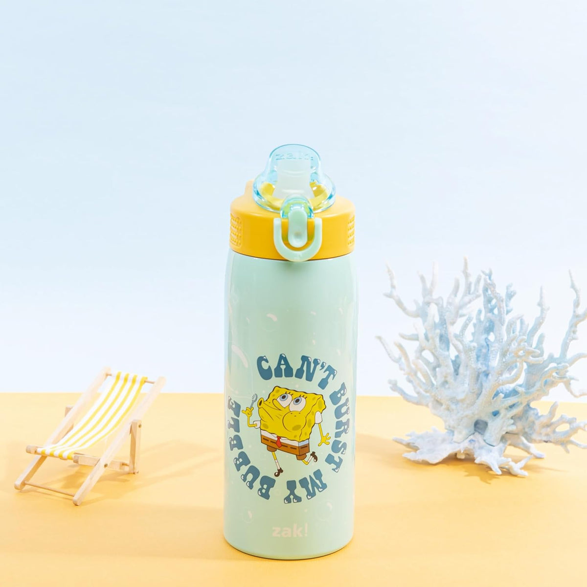 Zak Designs Bob Esponja Sage Botella de agua para niños con pajita...