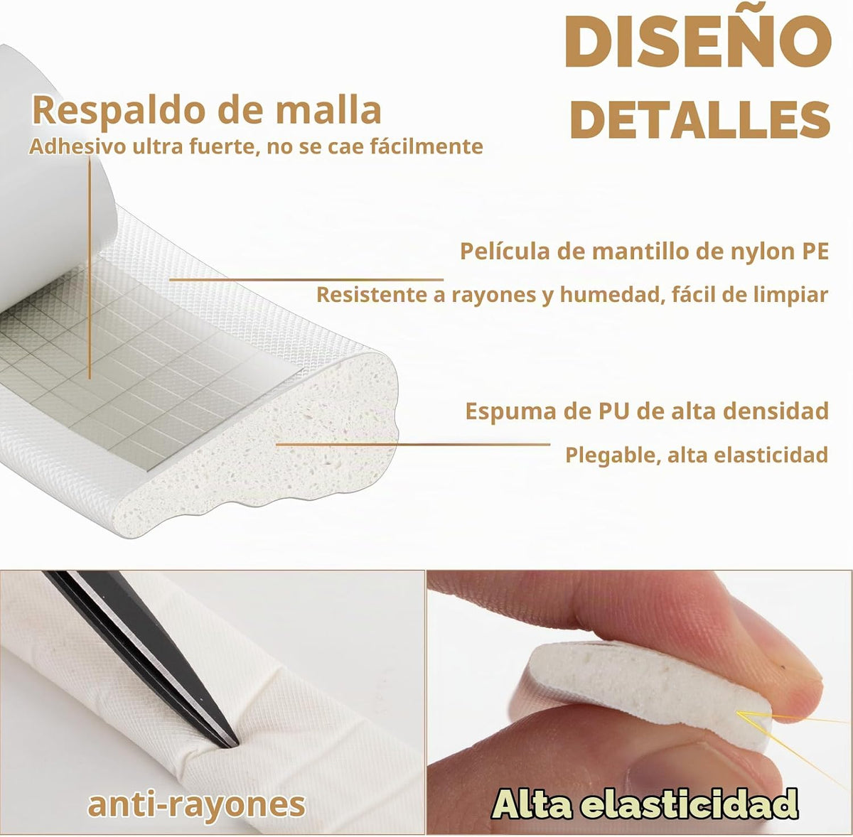 2 piezas × 196 pulgadas de cinta selladora de espuma en forma de cu...