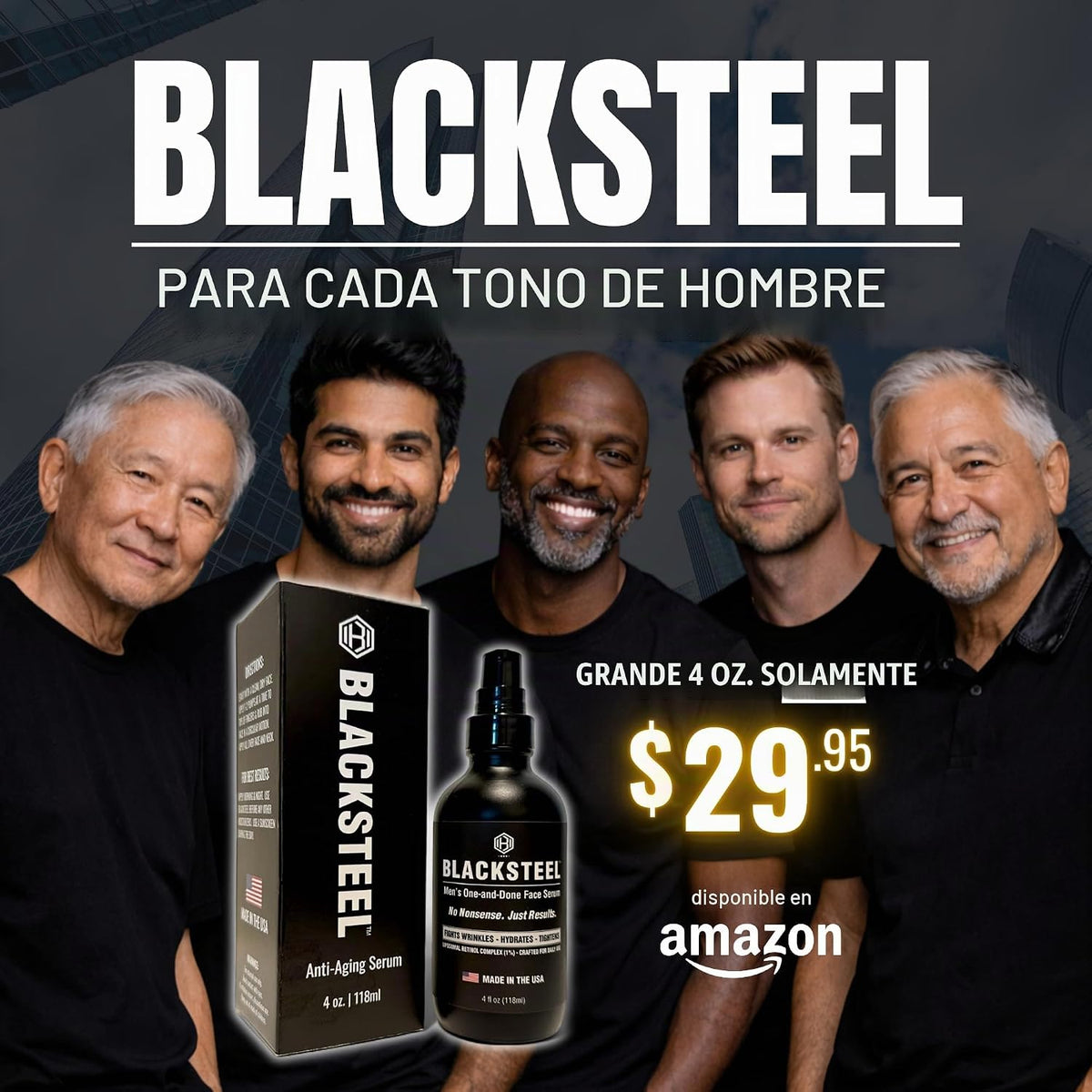 BLACKSTEEL Suero facial antienvejecimiento para hombres con retinol...