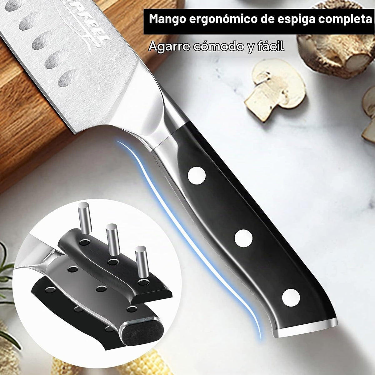 Topfeel Juego de cuchillos de chef profesional, cuchillo afilado, j...