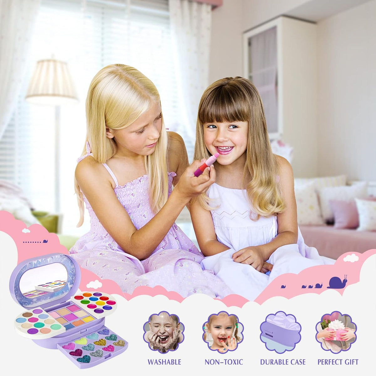 Tomons Kit de maquillaje para niños para niña, juego de belleza de...